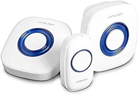 Wireless Doorbell with 2 Plug-in Receivers JVSURF Waterproof Cordless Doorbell Chime Kit with 900 feet transmitting & 52 Chimes, 1 Push Button, 2 Plug-in Receivers, White
