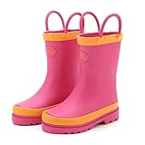 Outee Toddler Little Kids Girls Rubber Rain Boots Waterproof Shoes Pink With Easy-On Handles