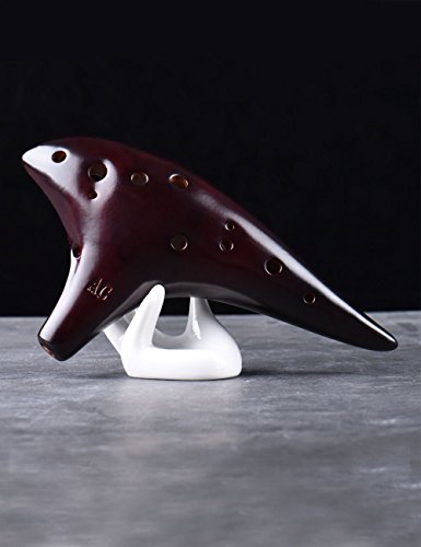 “Ocean Notes” 12 Hole Sweet Potato Ocarina Graceful Shape Pottery Ocarina in Alto C (Smoked Coffee)