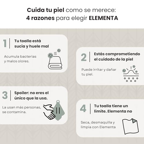 Elementa Toallas Faciales Secas Extra Grandes Desechables (Rostro Limpio y Sin Bacterias), Hipoalergénicas, 100% Biodegradables | Toallitas Desmaquillantes, Skin Care | 1 Paquete con 50 Toallitas.