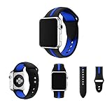 Ginamart Sports Silicone Bracelet iWatch Strap Replacement Band for Apple Watch Bands Series 2/1 (Black/Blue 42mm)