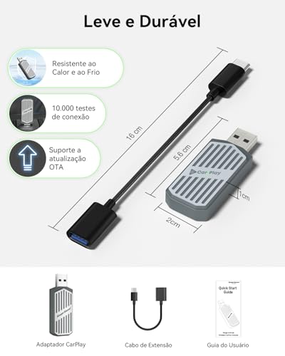 Adaptador Wireless CarPlay e Android Auto Stage LinkFree, Compatível Apenas com Veículos com CarPlay Original via Cabo, Converte CarPlay com Fio em Sem Fio, Plug & Play USB-C/USB