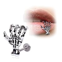 LALANG 1 pc Lip Stud Earring Skeleton Hand Ear Cuff Piercing Ring Bar Jewelry