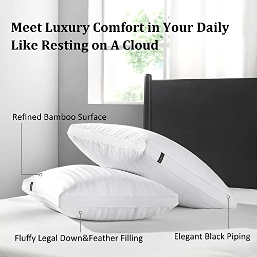 downluxe Goose Down Feather Pillow Set of 2 Gusseted Bed Pillows for