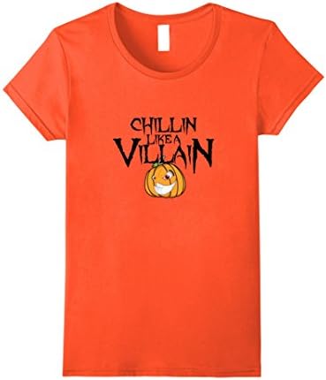 Womens Chillin Like A Villain T-Shirt Halloween Edition Small Orange