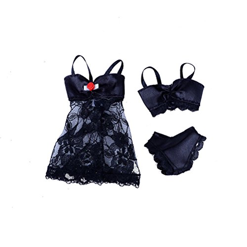 uhoMEy 1 set Sexy Pajamas Lingerie Doll Night Dress for Barbie, Swimwear Lace Clothes,Black