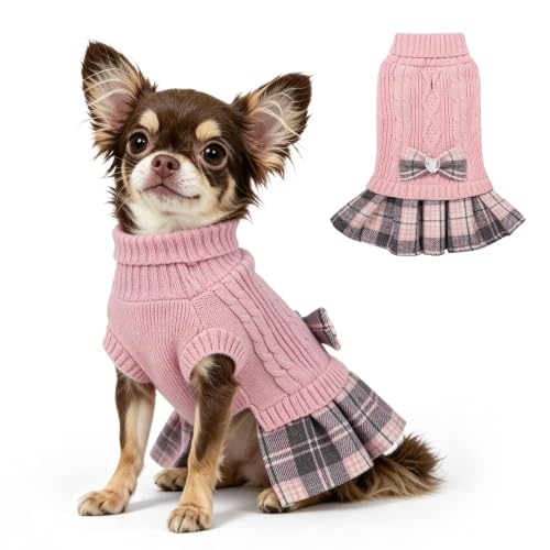 dog sweater dress with bowtie