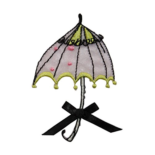 ID 7566 Umbrella With Black Bow Patch Parasol Rain Embroidered Iron On Applique