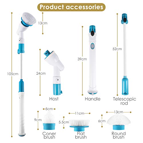 Spin Scrubber, 360 Cordless Tub and Tile Scrubber, Multi-Purpose Power Surface Cleaner with 3 Replaceable Cleaning Scrubber Brush Heads, 1 Extension Arm and Adapter