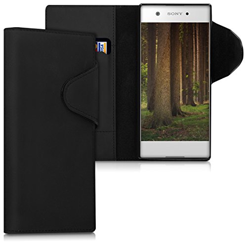 kalibri Genuine Leather Wallet Case for Sony Xperia XA1 - Case with pocket and stand in black