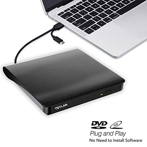 iGylar External CD Drive, USB 3.0 & Type C External DVD CD Player, Plug & Play Burner High Speed Data Transfer DVD Player for Laptop Notebook PC Support Windows/Vista/7/8/10, Mac OS & Linux (Black)