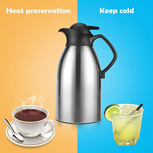 Coffee Carafe Insulated Thermos for Keeping Hot, Stainless Steel Double Walled Vacuum Thermal Carafes for Coffee, Hot Water, Tea, Beverage, 2L (68 Oz)