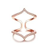 Serend 18k Rose Gold Plated Cubic Zirconia Infinity and Double Heart Ring Wedding Band