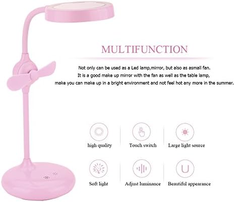 ZIGLY Adjustable Touch Control Table Lamp with Fan, Makeup Mirror Eye Protection Lamp,Pink