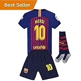 Newkidsjs Barcelona #10 Messi Kids and Youth Soccer Jersey & Shorts & Socks 2018-2019 Home Red/Blue 7-8Years/Size 22