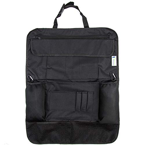 Backseat Car Organizer | Car Storage Organizer With 12 Compartments and a Hidden Tablet Holder | Used As Kick Mat, Car Back seat Organizer, Back Seat Protector, Car Seat Organizer, Car Seat Storage.