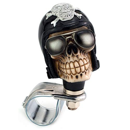 Skull Car Steering Spinner Wheel Suicide Knob, Pilot Style Car Power Handle Grip Knobs Fit Most Manual Automatic Vehicles, Black