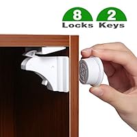 Adhesive Magnetic Cabinet Locks Child Safety for Drawers CESHUMD Baby Proofing Safety Locks for Kids (8 Locks & 2 Keys)