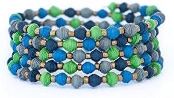 Memory Wire Spiral Bracelet-Made from recycled paper in Uganda-Seahawks Colors!
