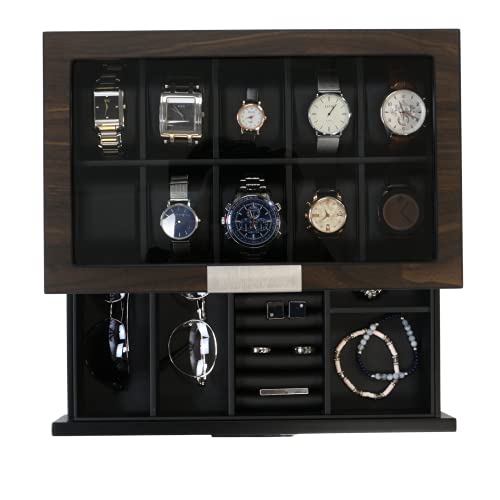 Decorebay Executive Wooden Watch Box Valet Box Sunglasses and Jewelry