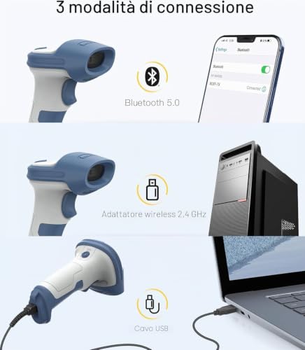 Inateck 2D 1D Wireless Barcode Scanner Bluetooth 5.0 Support Barcode Reader Lottery Receipts BCST-73