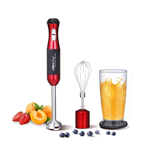 Hand Blender LINKChef 2 in 1 Hand Blender 500W, 800ml Beaker, Stainless Steel Whisk&Stirred Bar, Red&Black