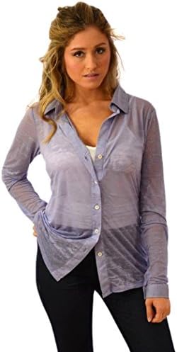 Koan Women's Ms. Peabody Ultra Soft Sheer Button Top Small Lavender