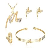 iLH® Clearance Deals 4 Pcs Jewelry Sets Women Personality Rhinestone Necklace Bracelet Ring Earrings Jewelry Set Romantic Gift by ZYooh (A)