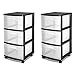 STERILITE 3-Drawer Storage Cart, Clear with Black Frame (2-Pack) | 2 x 28309002