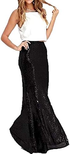 GraceMist Sparkly Sequins Maxi Skirt Holiday Party Mermaid Wedding Formal Skirts