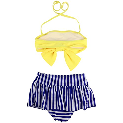 Jastore Baby Girls Big Bowknot Stripe 2 Pieces Swimwear Swimsuits Beach Wear (2T, Yellow)