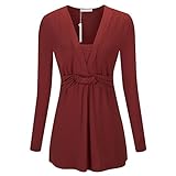 Simier Fariry Women's Long Sleeve Pleated Blouse Draped Shoulder Tops Tunic