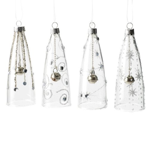 Set of Four Tall Glass Bell Christmas Tree Decorations (10cm)