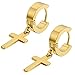 Flongo Men's Womens Vintage Stainless Steel Gold Cross Dangle Hinged Hoop Earrings, Stainless Steel Hoop Huggie Earrings Cross Drop Dangle Earrings