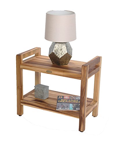 24" EcoDecors EarthyTeak™ Teak Shower Bench with Shelf and Ergonomic Lift Aid Arms - Thumbnail 4