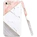 JAHOLAN Pink Geometric White Marble Design Clear Bumper Glossy TPU Soft Rubber Silicone Cover Phone Case Compatible with iPhone 7 iPhone 8 iPhone 6 6S