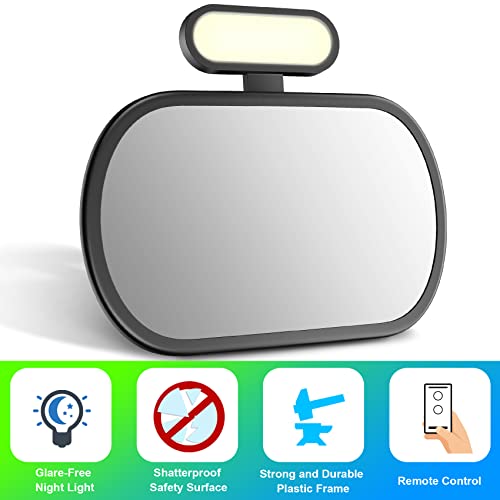 JoyDow Baby Car Mirror with Night Light, Safety Rear Facing Car Seat Mirror for Infant Newborn
