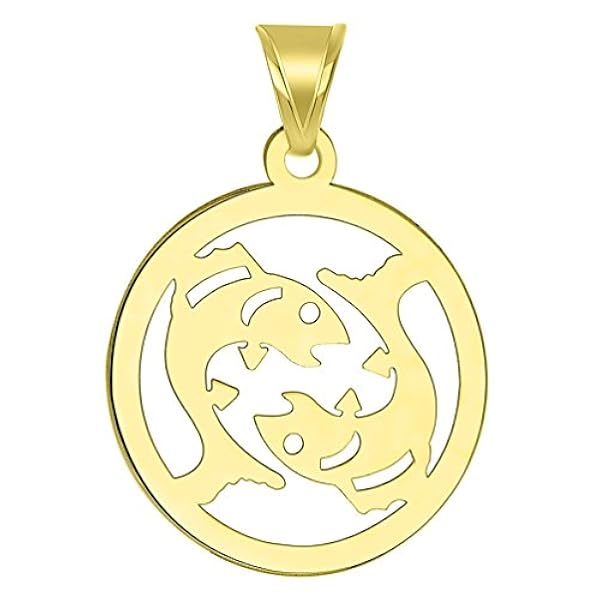 14 Kイエローゴールド上品ラウンドPisces Zodiac記号カットアウト魚