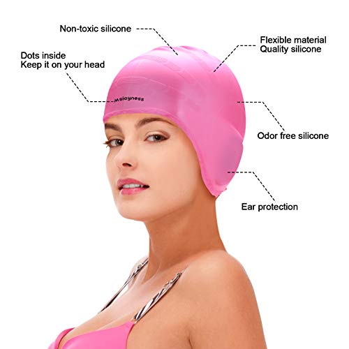 Msicyness Swim Cap Cover Ears for Long Hair 100% Silicone Swimming Hat Unisex Adult Kids Swimming Pool Caps Reduce Water Intake Makes Your Hair Clean