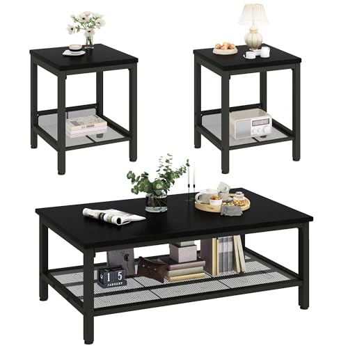 AWQM Coffee Table Set of 3, Industrial Coffee Table with 2 Square