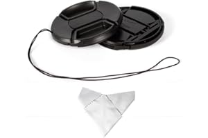 CAMREBEL 2 Pack 52mm Center Pinch Lens Cap with Microfiber Cloth for Any DSLR Camera Compatible with Nikon D3000 D3100 D3200 D3300 D5000 D5100 D5200 D5300 D5500 and Any Lenses with 52mm Filter Thread