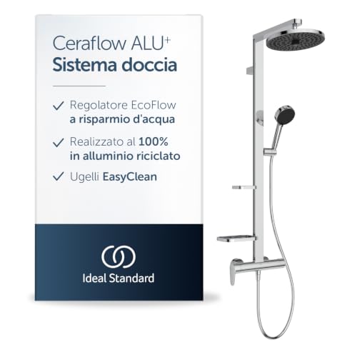 Ideal Standard Ceraflow Alu+ Shower Column, Made from 100% Recycled Aluminum, Water-Saving Shower with Variable Jets and Anti-Scald Protection - Chrome (356x501x1113mm)