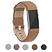 For Fitbit Charge 2 Band With Metal Clasp, Premium Soft Genuine Leather Wristband Strap Replacement Watch Band for Fitbit Charge 2 Smart Fitness Tracker Brown