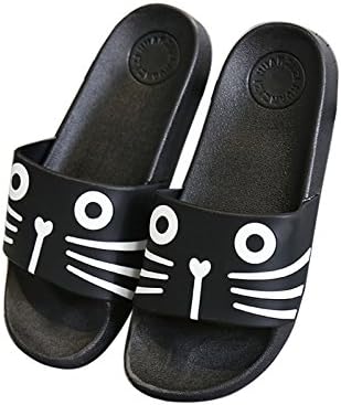 ZKHOECR Slippers for Women Femal Non-Slip Home House Bedroom Open Toe Slipper Indoor Outdoor Basic Simple Breathable Shoes for Summer Bath Anti-Slip Sandals Black Cat Size 6.5-7.5