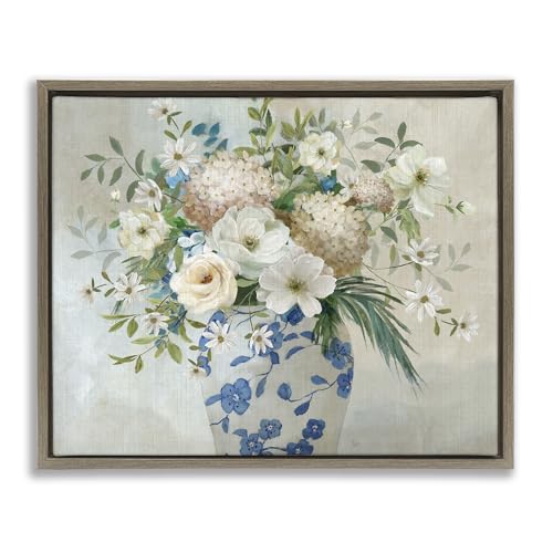 Stupell Industries Classic Ornate Flower Vase Brown Framed Floater Canvas Wall…