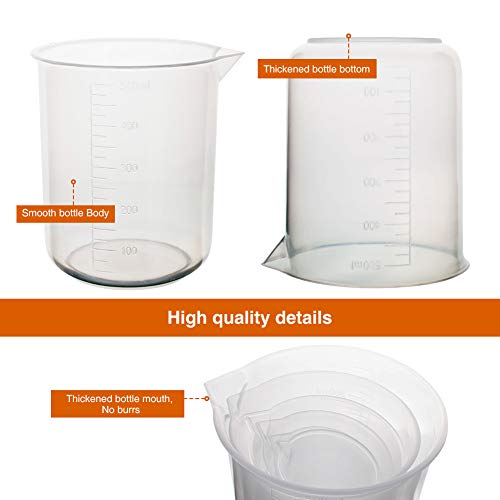 Wellish 7pc Plastic Lab Beaker Polypropylene Lab Measuring Cup with Spout Molded Graduation 25ml/50ml/100ml/l50ml/300ml/500ml/1000ml Volumetric Beaker Container for Laboratory Chemical Pharmacy School