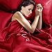 Honeymoon Luxury Satin Bed Sheet Set, Ultra Silky Soft, Queen - Red