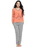 Ekouaer Pajama Sets Women's Cotton Sleepwear Printed Long Loungewear Pjs Set S-XXL