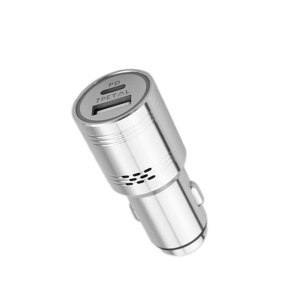 USB C Power Delivery Car Charger with Carbon Monoxide Detector, 7PETAL 304 Stainless Steel 2 Port Fast Charger with PD 3.0 & Quick Charge 3.0 Compatible for iPhone Samsung Google Pixel etc