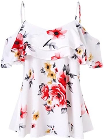 NREALY Women Floral Printing Cold Shoulder Shirt Sleeveless Vest Tank Tops Blouse